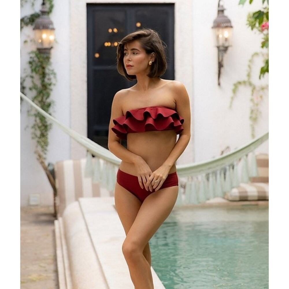 Antonio Melani x Style Bungalow Bikini Top Red Ruffled Convertible Straps L NWT